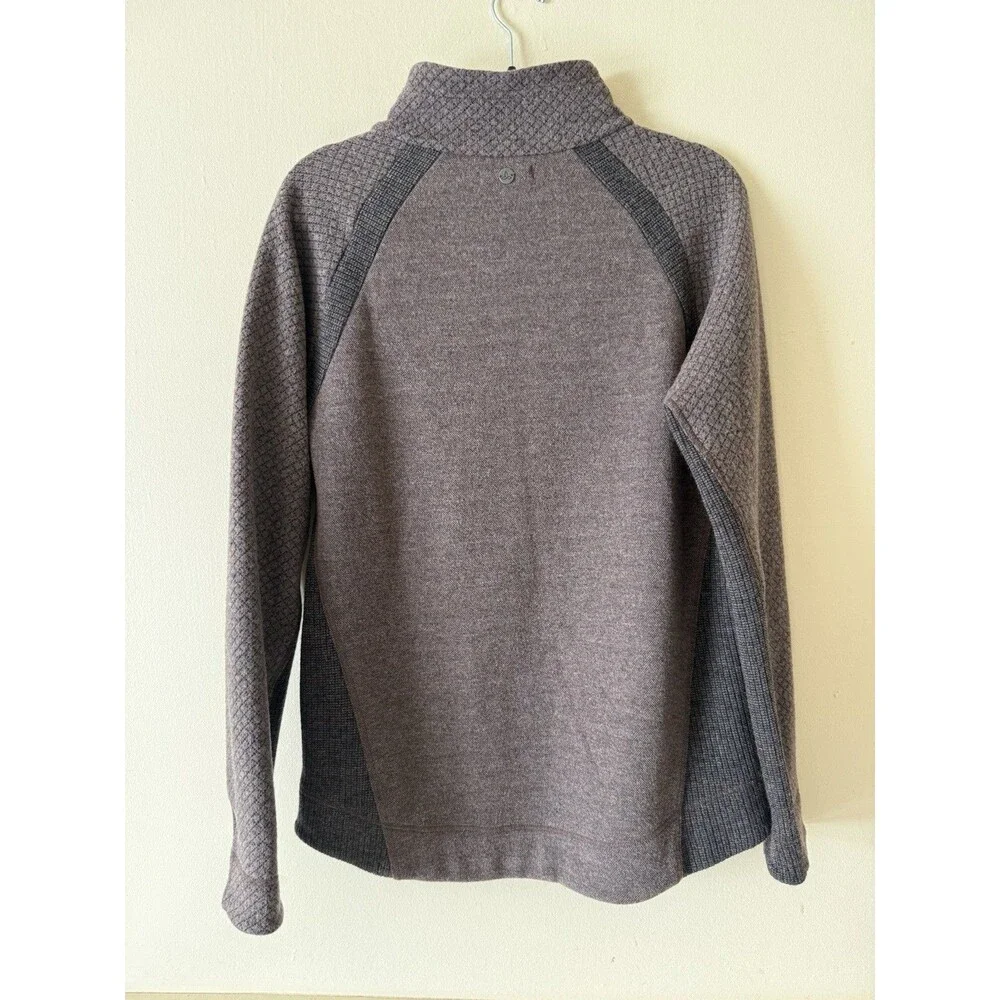 PrAna Brandie Sweater Womens Brown  Gray Wool Blend Pullover Snap High Neck XL